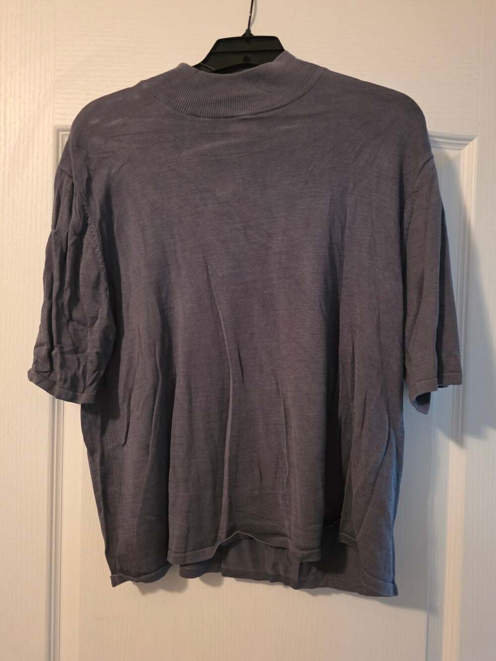 J.G. Hook Gray Silk Cotton Blend Mock Neck Short Sleeve Top Size 1XL